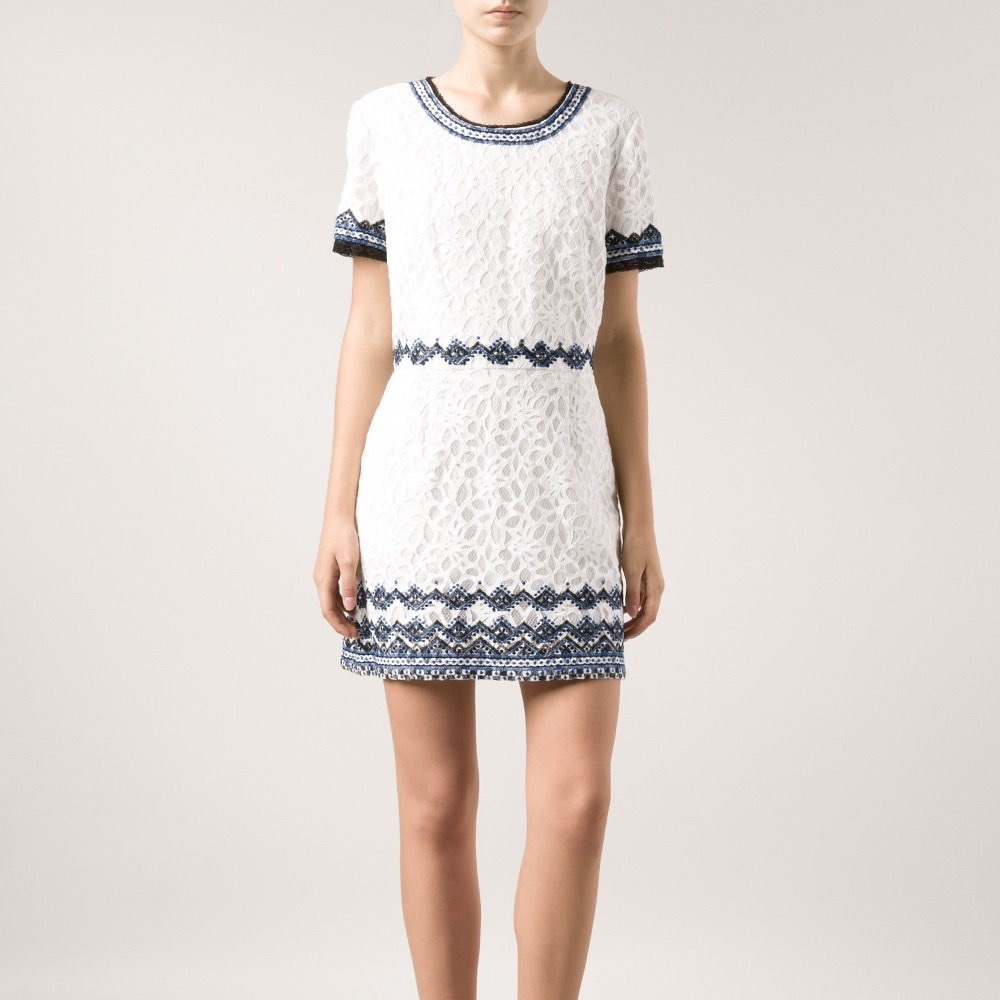 Sea NY Lace Embroidered White Black Lace Dress sz US 0, fits like a US 4